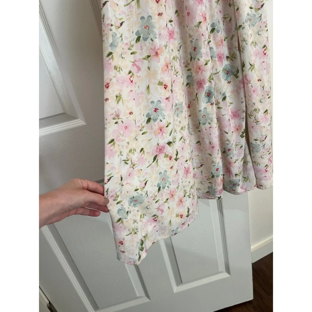 Abercrombie & Fitch Floral Twist Front Maxi Dress Pastel Pink Blue Slit Smocked